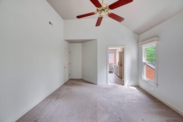 213 Andover Way, Nashville, TN 37221 - empty room featuring light colored carpet, lofted ceiling, ceiling fan, and baseboards