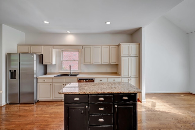 213 Andover Way, Nashville, TN 37221 - kitchen with a sink, stainless steel appliances, dark cabinetry, light wood-style flooring, and recessed lighting