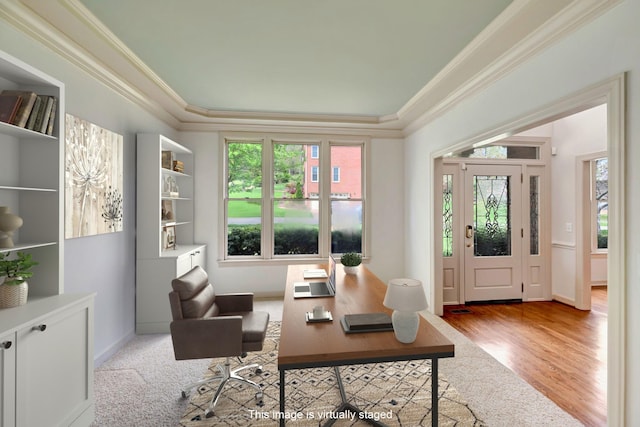 213 Andover Way, Nashville, TN 37221 - home office with plenty of natural light, ornamental molding, wood finished floors, and a raised ceiling