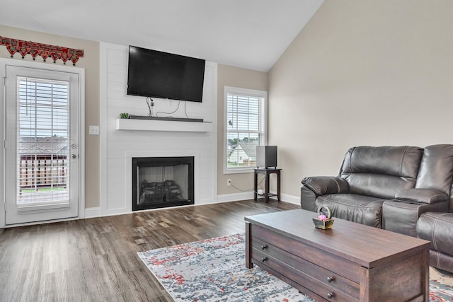 1928 Sydney Louise Dr, Clarksville, TN 37042 - living area with wood finished floors, healthy amount of natural light, baseboards, vaulted ceiling, and a large fireplace