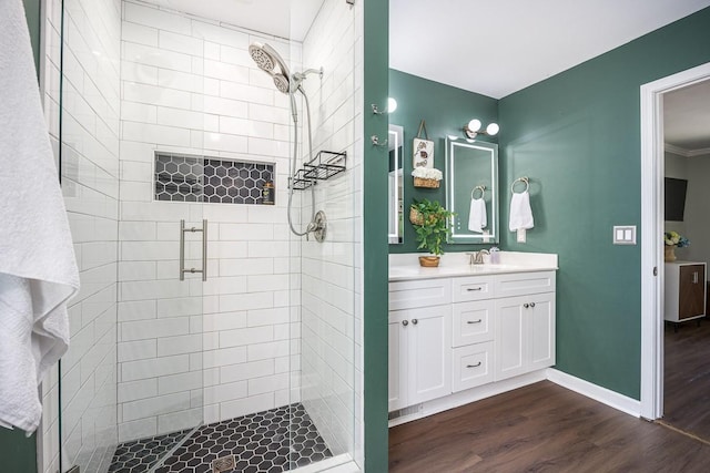 3120 Larkspur Dr, Nashville, TN 37207 - full bathroom with a stall shower, double vanity, wood finished floors, and baseboards