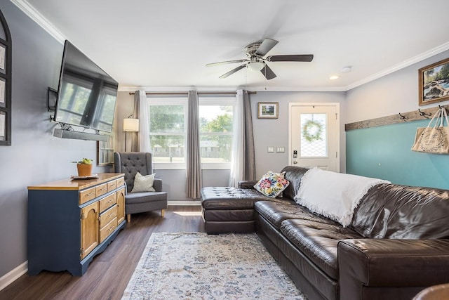 3120 Larkspur Dr, Nashville, TN 37207 - living area with baseboards, crown molding, healthy amount of natural light, and dark wood-type flooring