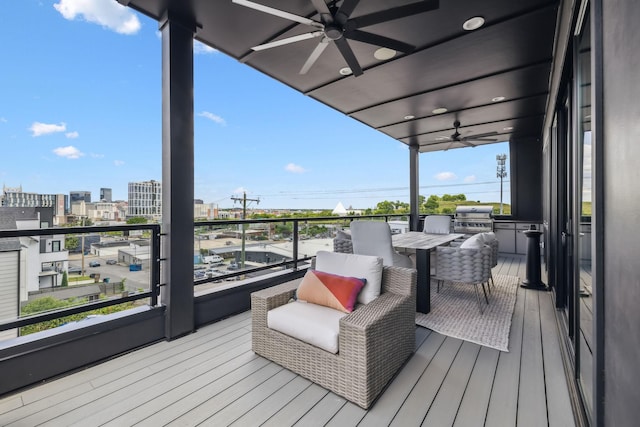 1016B 9th Ave S, Nashville, TN 37203 - wooden deck featuring ceiling fan, area for grilling, and a view of city