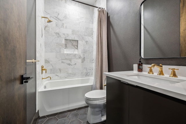 1016B 9th Ave S, Nashville, TN 37203 - full bath with vanity, shower / bath combination with curtain, tile patterned flooring, toilet, and a textured wall