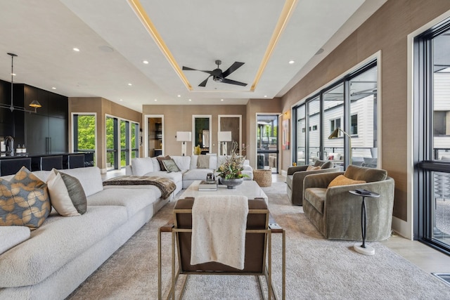 1016B 9th Ave S, Nashville, TN 37203 - living area featuring recessed lighting, ceiling fan, and a raised ceiling