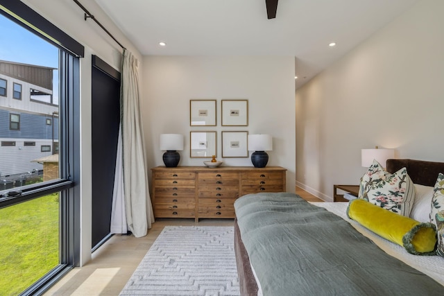 1016B 9th Ave S, Nashville, TN 37203 - bedroom featuring baseboards, light wood-type flooring, recessed lighting, and ceiling fan
