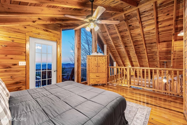 1815 Silver Poplar Ln, Sevierville, TN 37876 - bedroom featuring wooden ceiling, hardwood / wood-style flooring, and wooden walls