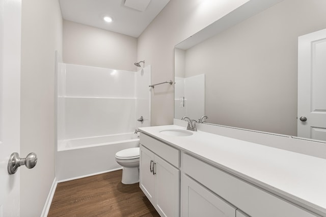 34 Aurora Cir, Fayetteville, TN 37334 - full bathroom with toilet, vanity, wood finished floors, bathing tub / shower combination, and baseboards