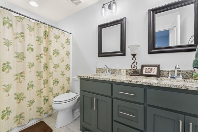 4115 Andes Dr, Murfreesboro, TN 37127 - full bathroom featuring double vanity, toilet, tile patterned flooring, and a shower with shower curtain