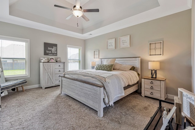 1114 Escalade Ct, Lascassas, TN 37085 - bedroom featuring a raised ceiling, carpet, baseboards, and ceiling fan