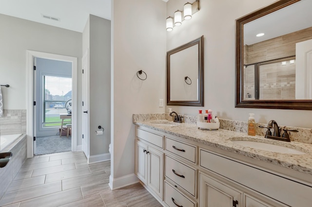 1114 Escalade Ct, Lascassas, TN 37085 - full bathroom with double vanity, toilet, a bathtub, a tile shower, and baseboards
