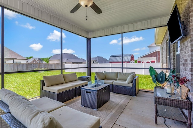 1114 Escalade Ct, Lascassas, TN 37085 - sunroom / solarium with an outdoor living space, a residential view, and ceiling fan