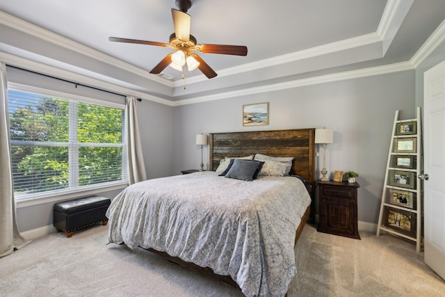3324 Redmon Hl, Nolensville, TN 37135 - bedroom with light carpet, crown molding, a raised ceiling, baseboards, and ceiling fan