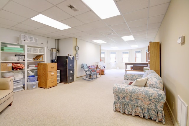 1820 Buck Smith Rd, Palmyra, TN 37142 - carpeted living room with a drop ceiling