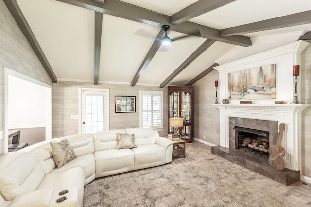 120 Brookhaven Dr, Gallatin, TN 37066 - carpeted living area featuring a fireplace, baseboards, and a ceiling fan