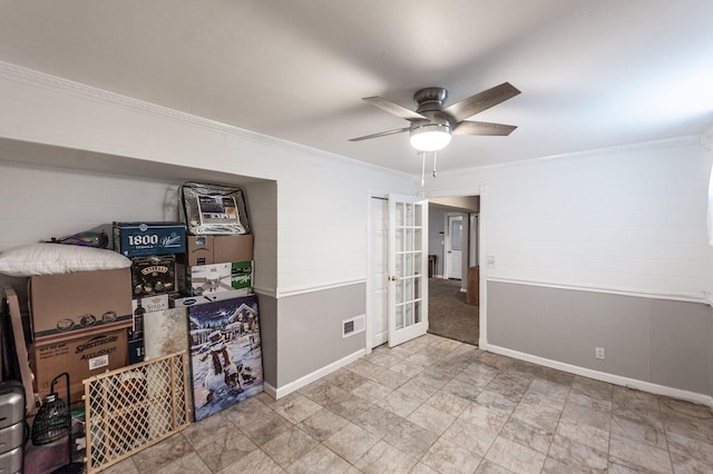 120 Brookhaven Dr, Gallatin, TN 37066 - unfurnished room with ornamental molding, french doors, a ceiling fan, baseboards, and stone finish floors