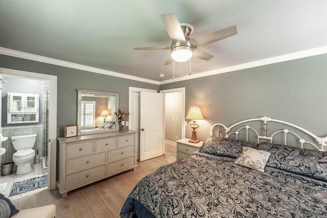 120 Brookhaven Dr, Gallatin, TN 37066 - bedroom featuring light wood-type flooring, ornamental molding, ensuite bath, and a ceiling fan