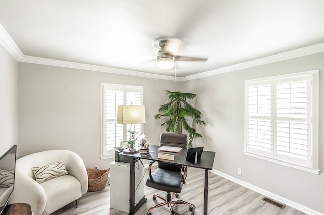120 Brookhaven Dr, Gallatin, TN 37066 - office featuring light wood finished floors, a ceiling fan, ornamental molding, and baseboards