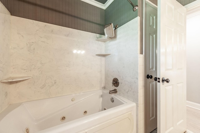 120 Brookhaven Dr, Gallatin, TN 37066 - full bathroom with a combined bath / shower with jetted tub, crown molding, baseboards, and wallpapered walls