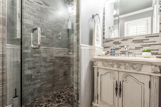 120 Brookhaven Dr, Gallatin, TN 37066 - bathroom featuring a stall shower, ornamental molding, and vanity