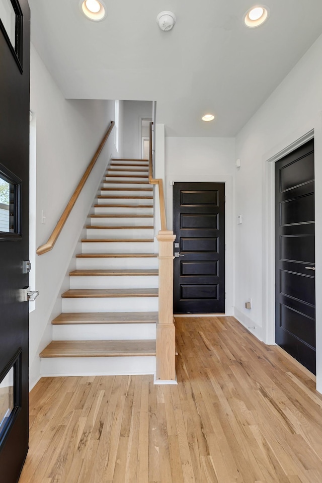 2514B Booker St, Nashville, TN 37208 - staircase featuring hardwood / wood-style flooring, recessed lighting, and baseboards