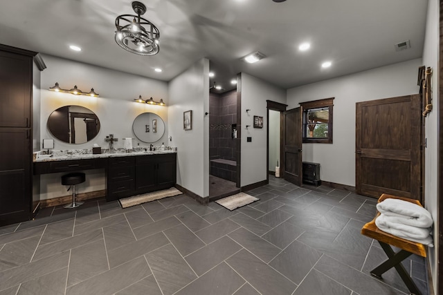 464 Old, Petersburg Park, Petersburg, TN 37144 - full bath featuring double vanity, tiled shower, baseboards, and recessed lighting