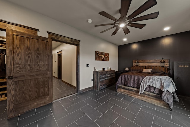 464 Old, Petersburg Park, Petersburg, TN 37144 - bedroom featuring recessed lighting, dark tile patterned floors, a ceiling fan, and baseboards