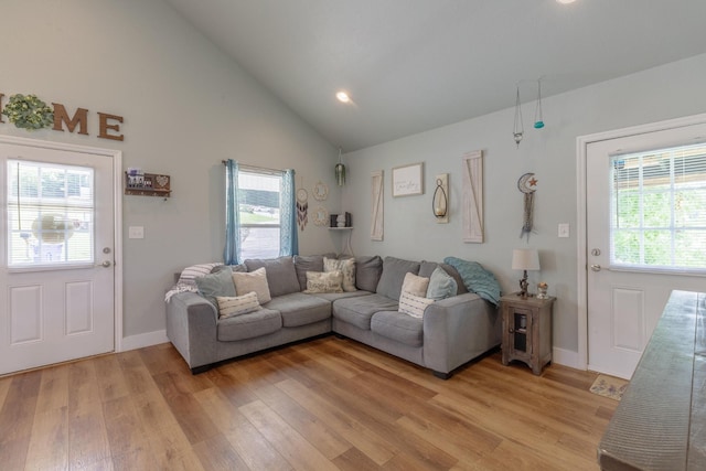 658 Old Chattanooga Pike SW, Cleveland, TN 37311 - living area featuring light wood finished floors, high vaulted ceiling, baseboards, and recessed lighting