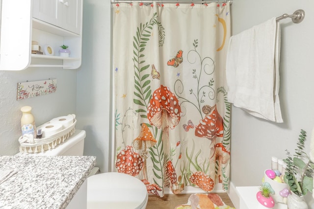 658 Old Chattanooga Pike SW, Cleveland, TN 37311 - bathroom featuring toilet, curtained shower, and vanity