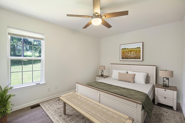 146 Sherron Dr, Dickson, TN 37055 - bedroom with multiple windows, baseboards, wood finished floors, and a ceiling fan