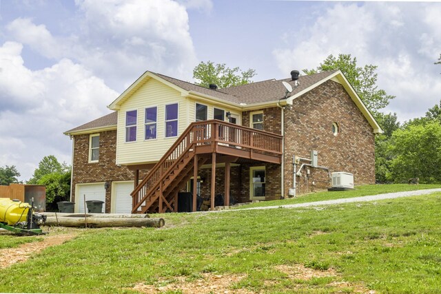 535 Dawson Rd, Cumberland Furnace, TN 37051 - rear view of property featuring stairs, a wooden deck, brick siding, and a lawn