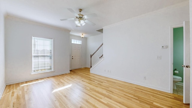 2271 Dewey Dr Unit G2, Spring Hill, TN 37174 - foyer entrance featuring stairs, wood finished floors, crown molding, baseboards, and a ceiling fan