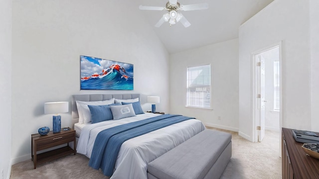 2271 Dewey Dr Unit G2, Spring Hill, TN 37174 - bedroom featuring light colored carpet, baseboards, a ceiling fan, and high vaulted ceiling