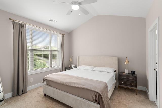507 Vernon Cir, Nashville, TN 37209 - bedroom featuring vaulted ceiling, light colored carpet, baseboards, and a ceiling fan