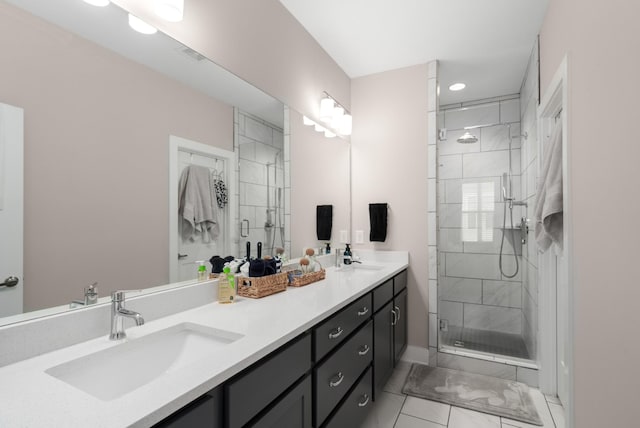 507 Vernon Cir, Nashville, TN 37209 - full bathroom featuring a shower stall, double vanity, and recessed lighting