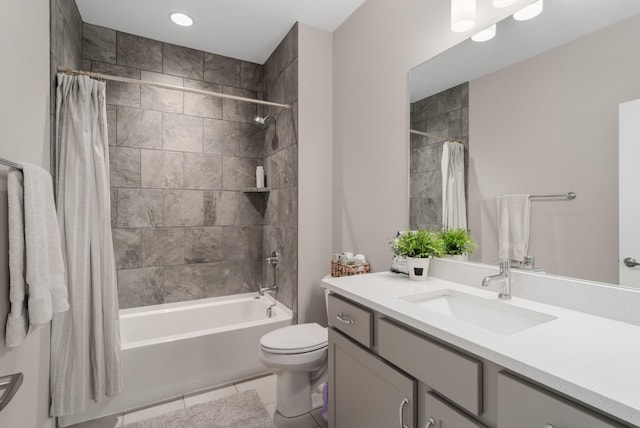 507 Vernon Cir, Nashville, TN 37209 - bathroom with vanity, shower / bath combo with shower curtain, toilet, and tile patterned flooring