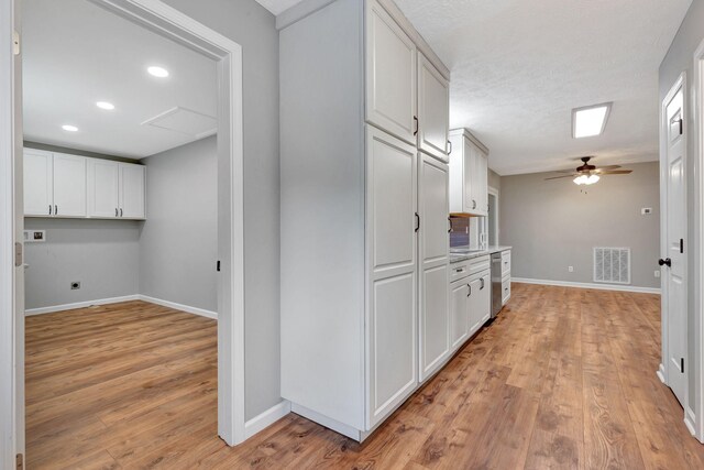 2312 Forrest Fields Dr, Chapel Hill, TN 37034 - kitchen featuring ceiling fan, white cabinets, light wood finished floors, baseboards, and recessed lighting