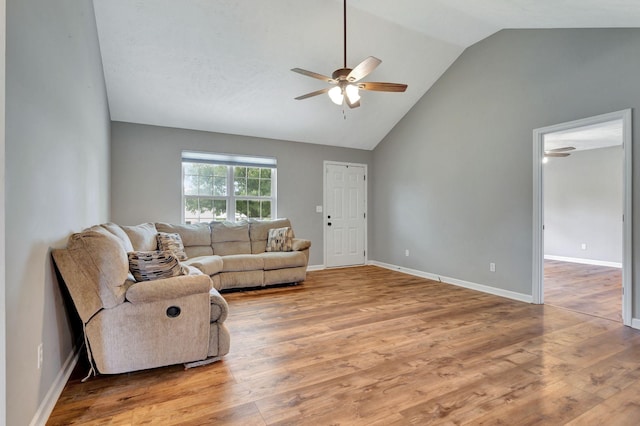 2312 Forrest Fields Dr, Chapel Hill, TN 37034 - living area featuring a ceiling fan, lofted ceiling, wood finished floors, and baseboards
