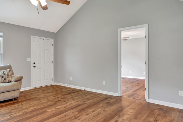 2312 Forrest Fields Dr, Chapel Hill, TN 37034 - unfurnished room with ceiling fan, lofted ceiling, wood finished floors, and baseboards