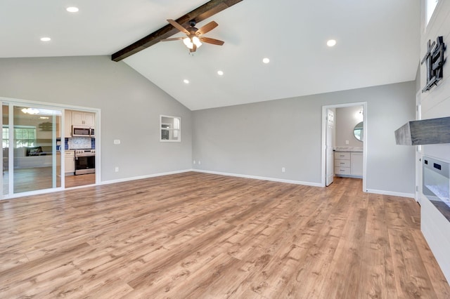 2312 Forrest Fields Dr, Chapel Hill, TN 37034 - unfurnished living room featuring ceiling fan, light wood-style flooring, recessed lighting, and baseboards