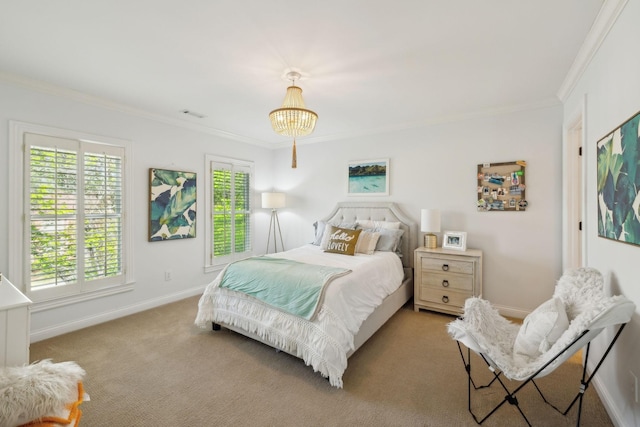 6321 Wescates, Brentwood, TN 37027 - bedroom with crown molding, baseboards, carpet flooring, and a chandelier