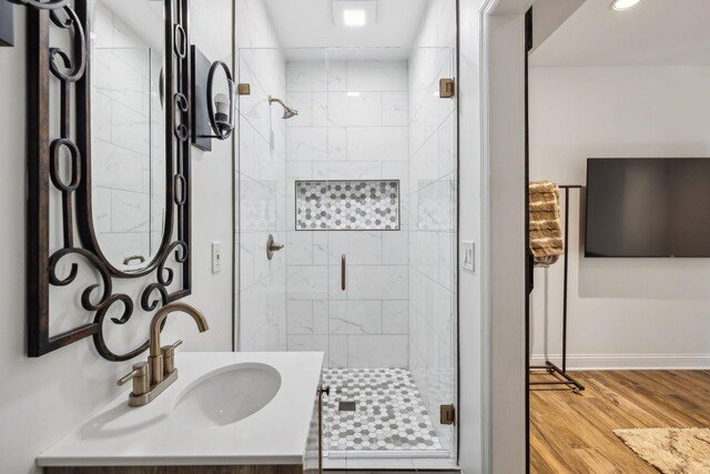 6321 Wescates, Brentwood, TN 37027 - full bath with a stall shower, vanity, baseboards, and wood finished floors