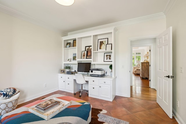 6321 Wescates, Brentwood, TN 37027 - office space featuring ornamental molding, built in study area, tile patterned floors, and baseboards