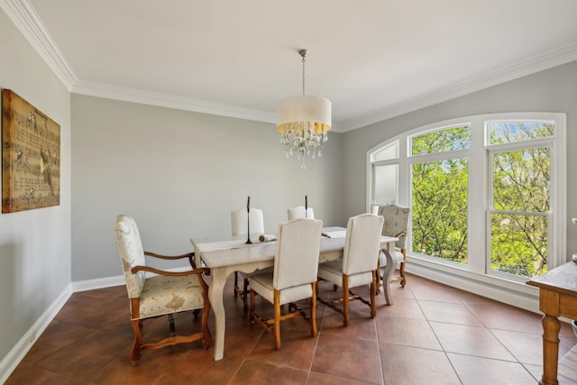 6321 Wescates, Brentwood, TN 37027 - tiled dining room with crown molding, a chandelier, and baseboards