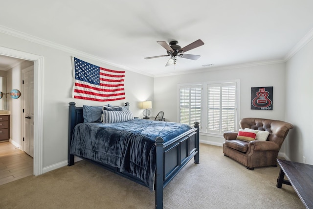 6321 Wescates, Brentwood, TN 37027 - bedroom with crown molding, light colored carpet, baseboards, and a ceiling fan