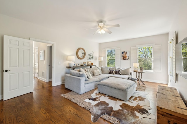 6321 Wescates, Brentwood, TN 37027 - living area with ceiling fan, wood finished floors, and baseboards