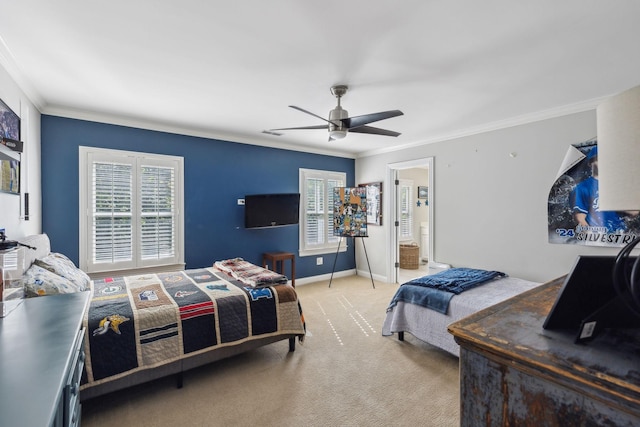 6321 Wescates, Brentwood, TN 37027 - carpeted bedroom featuring multiple windows, ornamental molding, baseboards, and ceiling fan