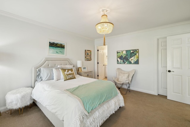 6321 Wescates, Brentwood, TN 37027 - bedroom with ornamental molding, a chandelier, carpet flooring, and baseboards
