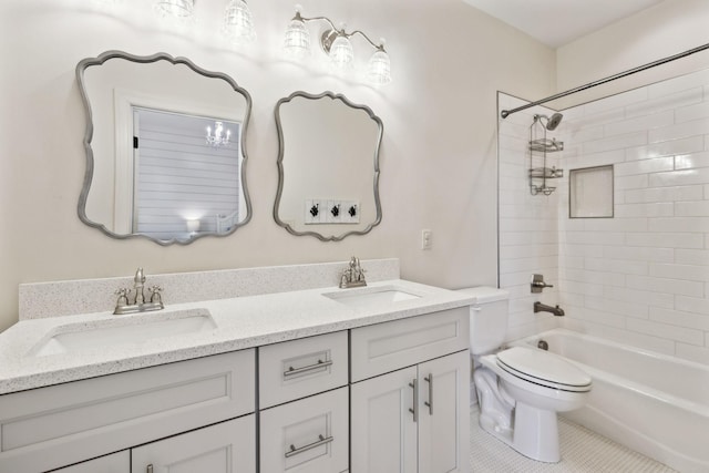 1234 Saddle Springs Dr, Thompsons Station, TN 37179 - bathroom featuring double vanity, toilet, tile patterned floors, and shower / washtub combination