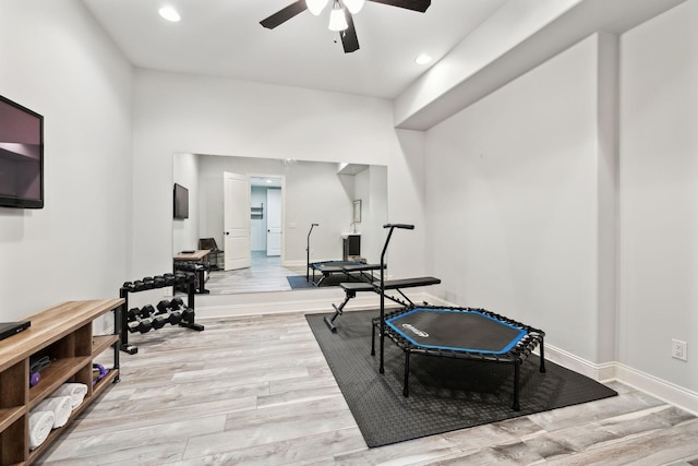 1234 Saddle Springs Dr, Thompsons Station, TN 37179 - workout room with a ceiling fan, wood finished floors, baseboards, and recessed lighting